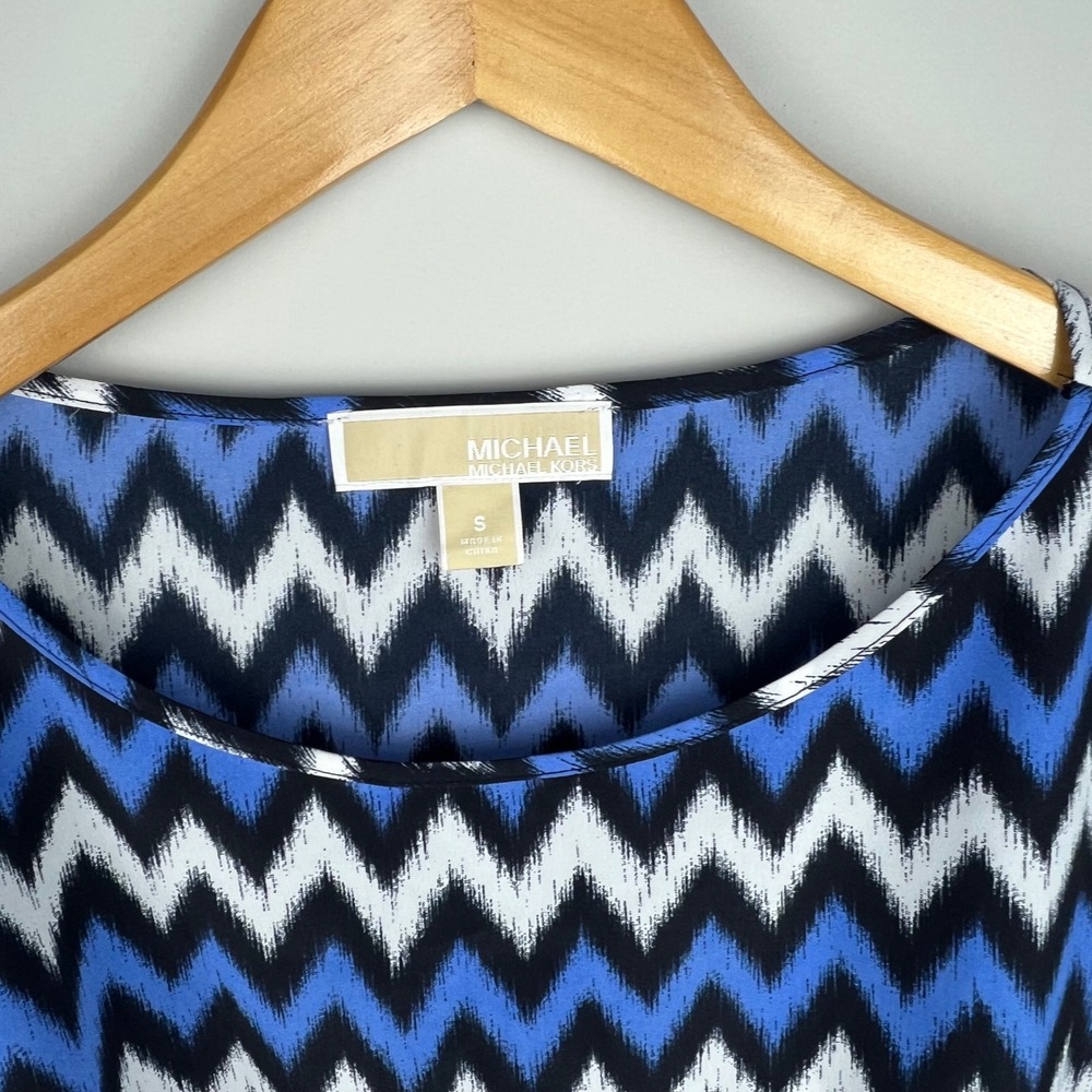 MICHAEL KORS Women Zigzag Print Smocked Waist Long Sleeve Top Size S - Picture 3 of 6